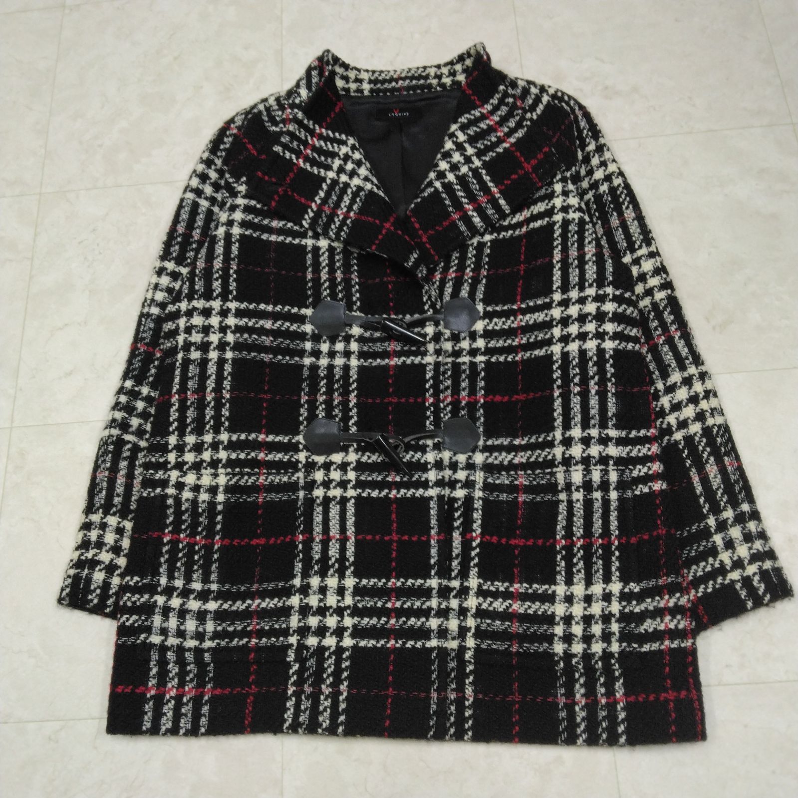 レキップ 2way ダッフルコート チェック ネイビー 38 Jackal 140s 