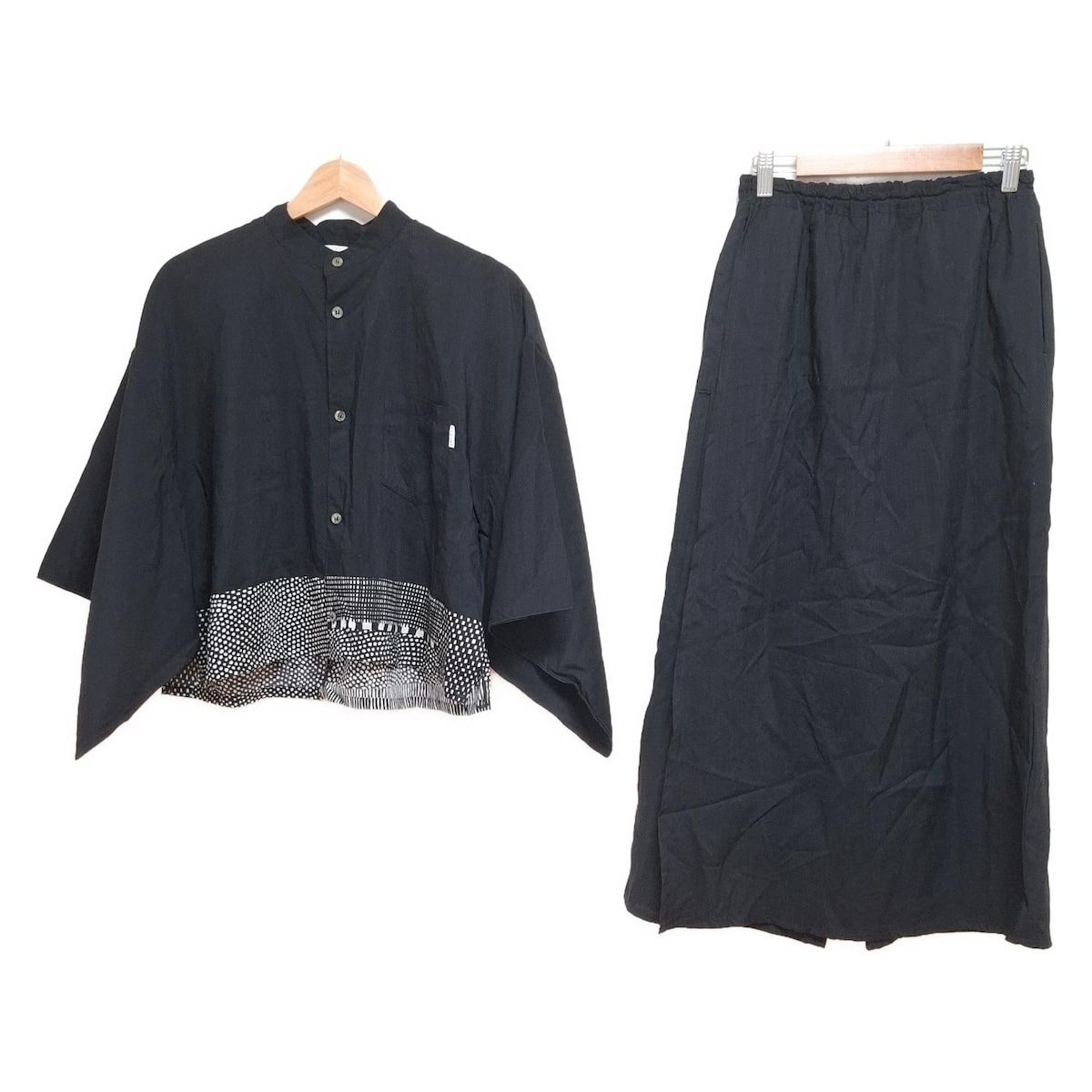 SOU SOU ソウソウ レディースパンツセットアップ レディース - 黒×白 毛斯綸 ウエストゴム