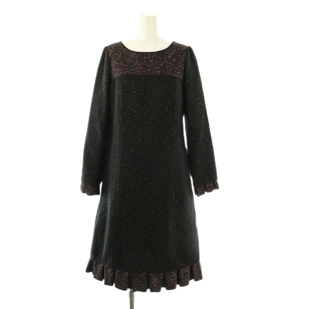 当店商品は100％品質保証！ トゥービーシック TO BE CHIC タックツイードワンピース ミモレ ロング 長袖 40 黒 ブラック AT OS