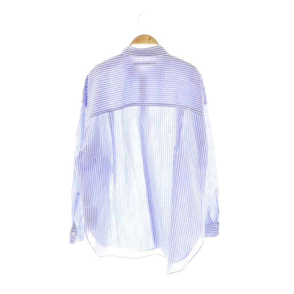 フレームワーク Framework 25SS コットンリネンオーバーシャツ ストライプ F ブルー ホワイト DF OS