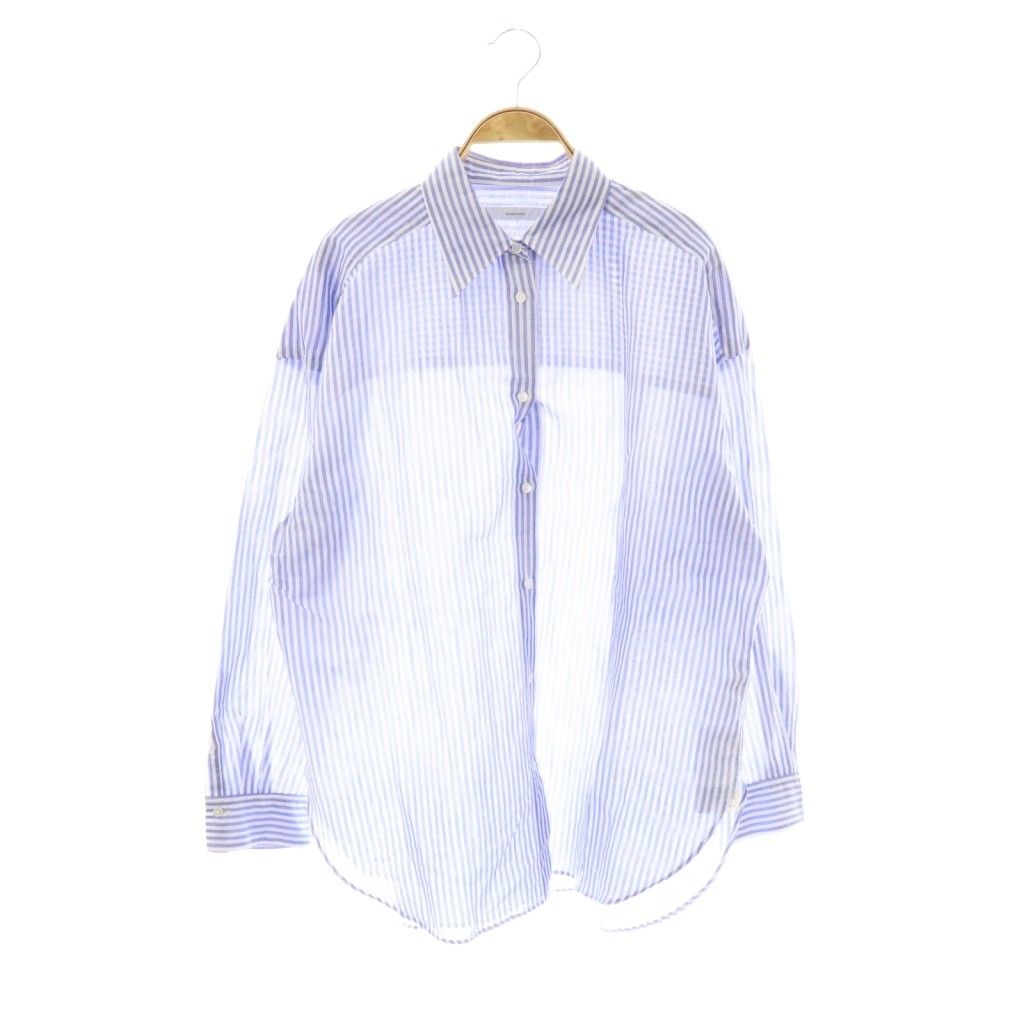 フレームワーク Framework 25SS コットンリネンオーバーシャツ ストライプ F ブルー ホワイト DF OS