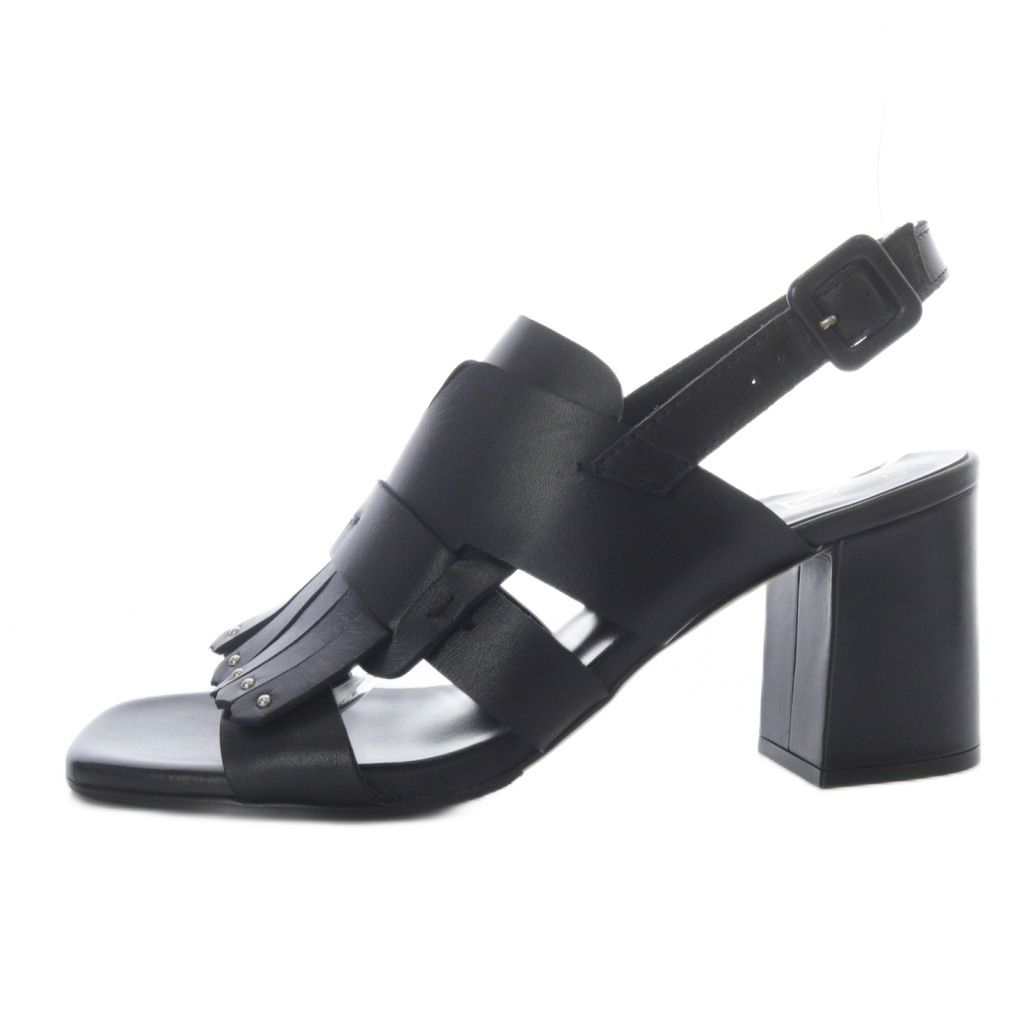 ルカグロッシ Luca Grossi キルトサンダル チャンキーヒール ストラップ レザー 37 ブラック YO 26