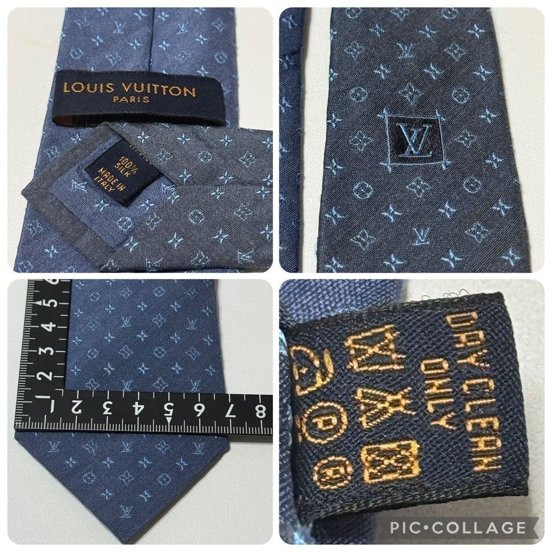 LOUIS VUITTON モノグラム シルク100 購入 % 紺色 ネクタイ0907