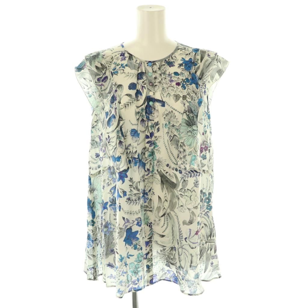 アナイ ANAYI 24SS ドローイングボタニカルノースリ ブラウス 総柄 38 グレー AT OS