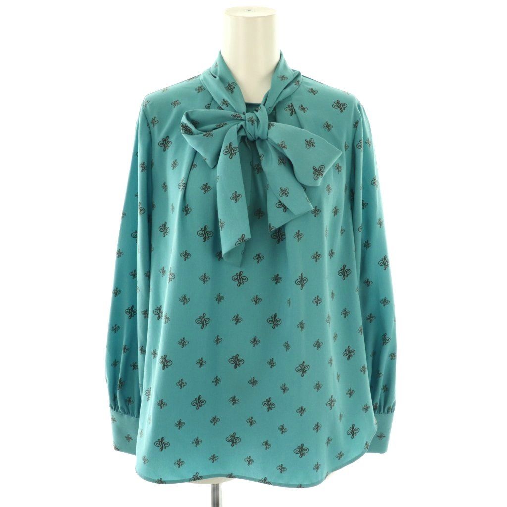 アナイ ANAYI 23AW アナグラムドットプリントボウタイ ブラウス 長袖 38 青 ブルー AT OS