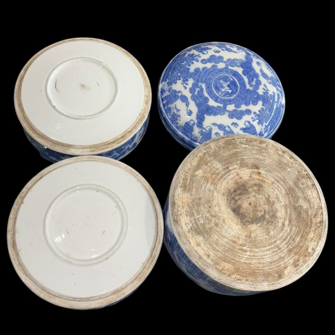 明治期 時代物 重箱 三段重 染付 希少 食器 インテリア 時代物 陶器