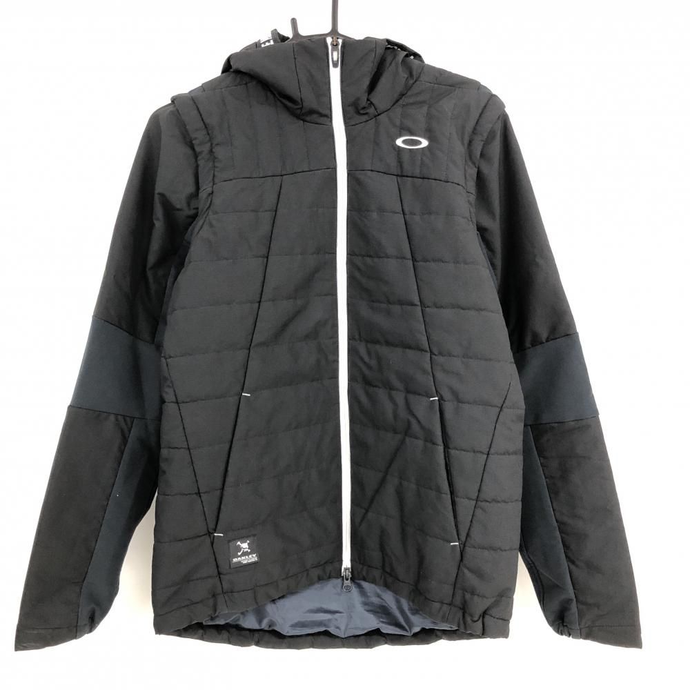 オークリー 2WAY中綿ジャケット 黒 フード内側総柄 袖着脱可 メンズ L ゴルフウェア Oakley