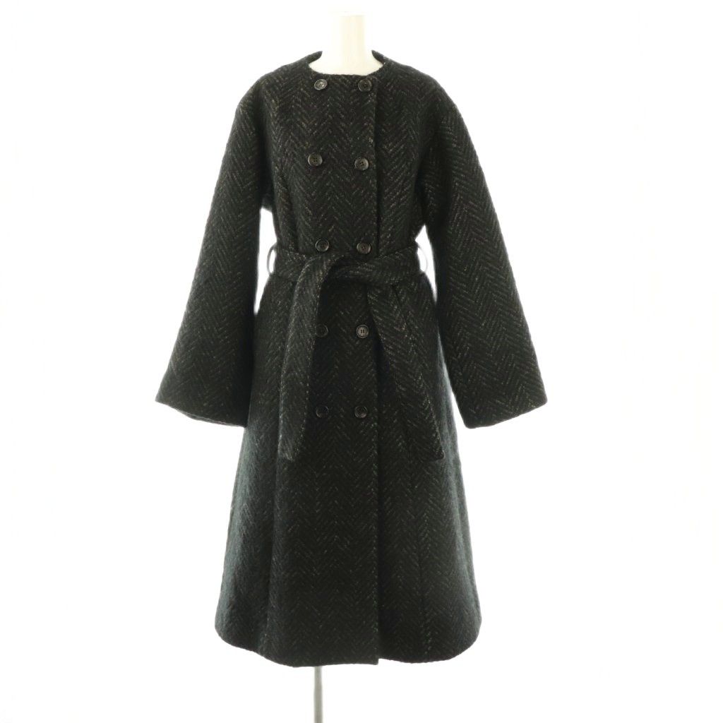 ボーダーズアットバルコニー BORDERS at BALCONY ラムウールモヘヤ混ノー コート ダブル 36 ブラック グレー ES OS