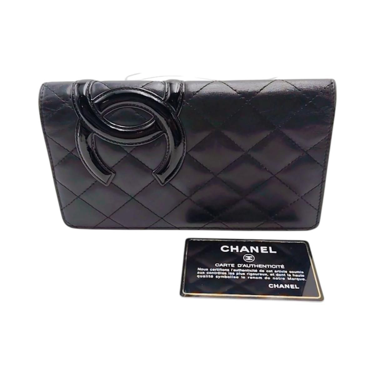 シャネル カンボン 二つ折り長財布 長財布 CHANEL ブラック ×ピンク