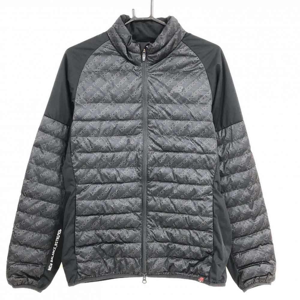 超 ニューバランスゴルフ 中綿ジャケット 黒×ダークグレー ロゴ総柄 一部切替 メンズ 5 L ゴルフウェア New Balance