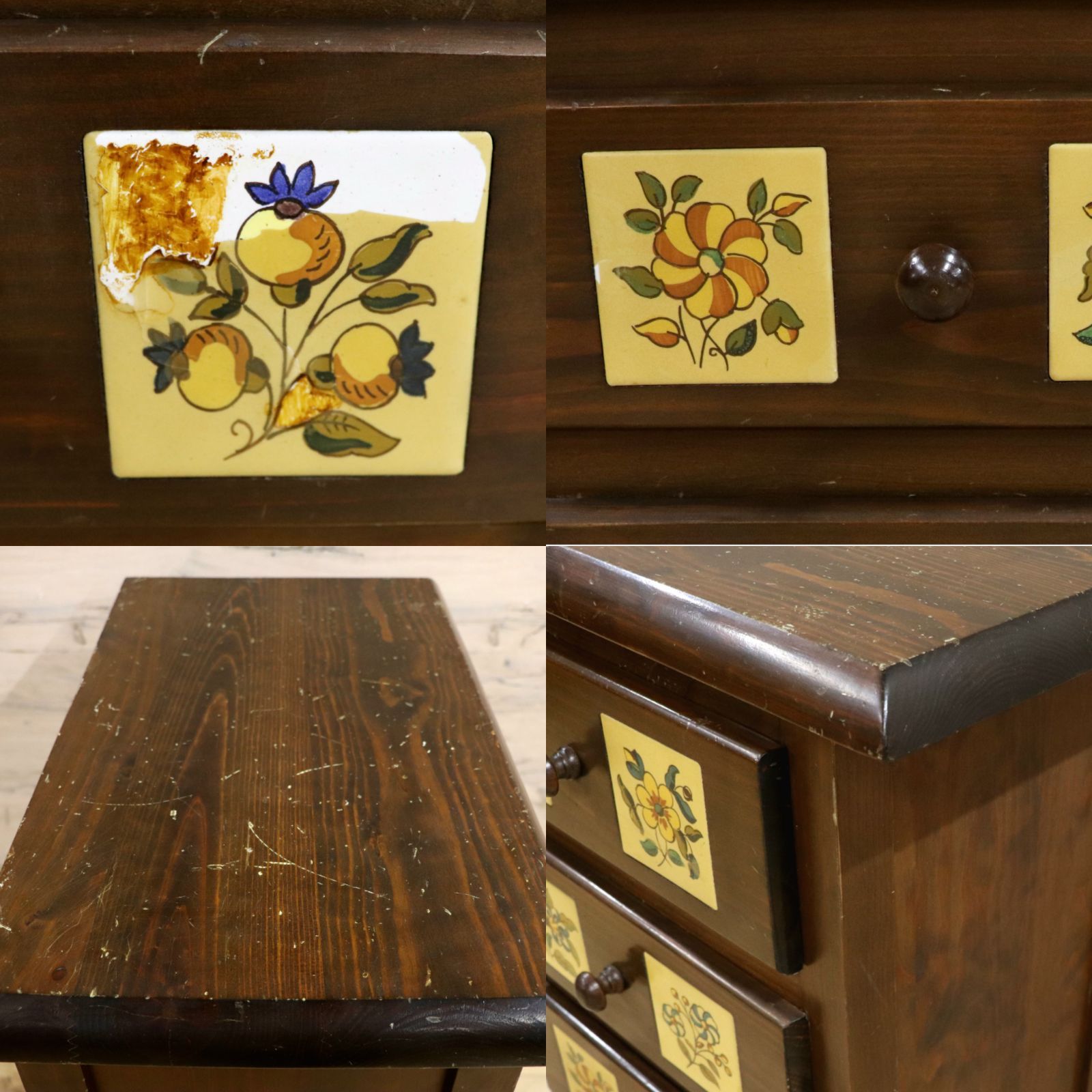 一点限り！ヴィンテージ★バレンシア　4段チェスト　棚　　タイル家具　スパニッシュ 一点限り！ヴィンテージ☆バレンシア4段チェスト棚タイル家具スパニッシュ