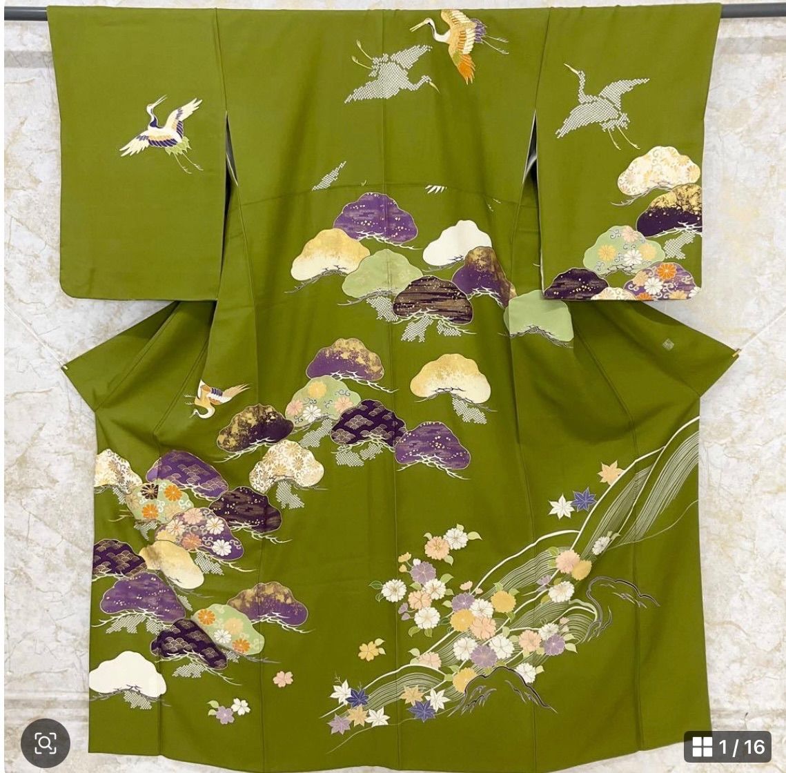 kimono one kimonoarisa 厳選 千總 訪問着 友禅刺繍 袷 広衿 作家物 京都大丸 ロング 裄65.5肩丈163 小紋普段着名古屋帯洒落袋帯半幅帯