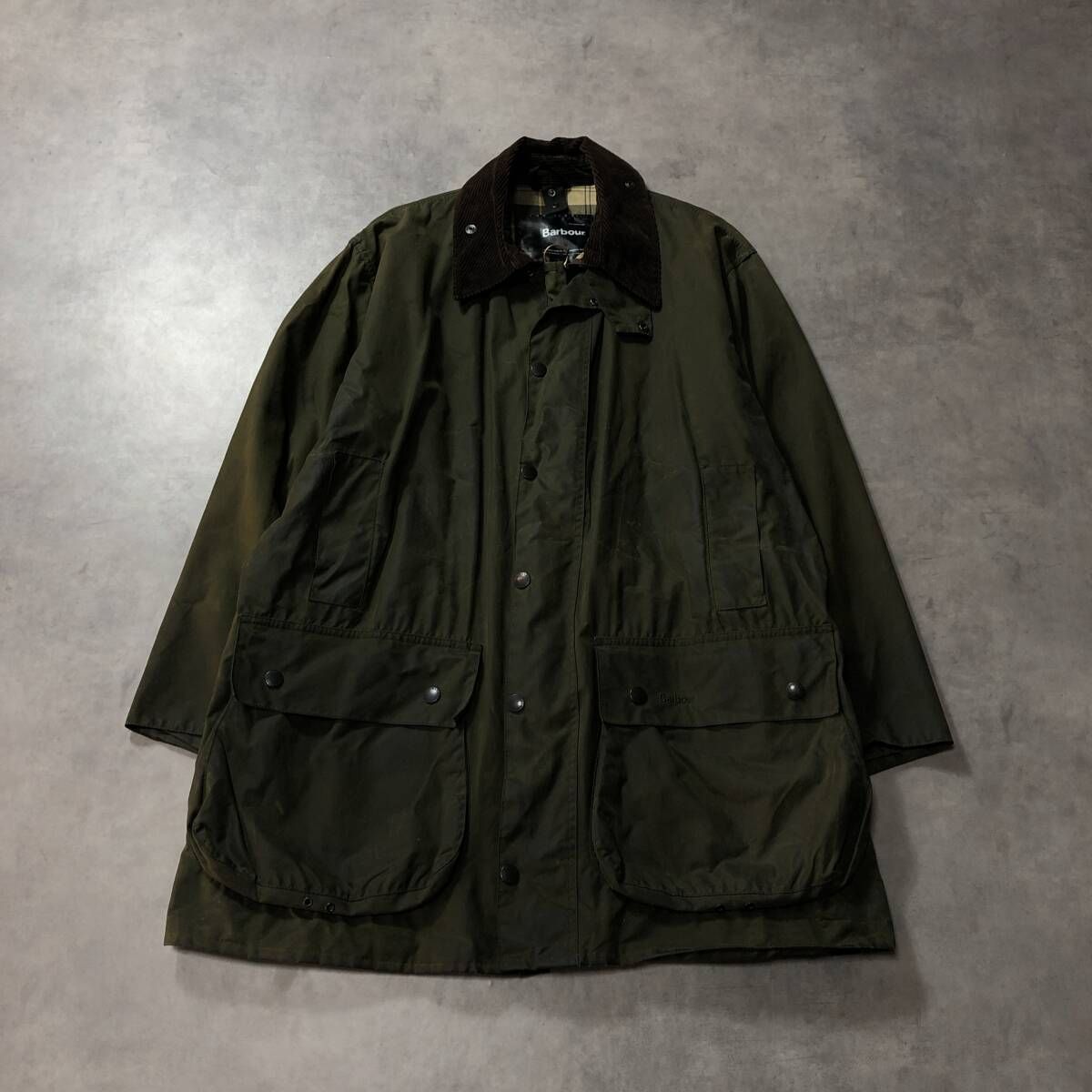 GQ4046 Barbour 00 s 英国製 BORDER オイルドクロスジャケット 46 カーキ系 バブアー ボーダー コート イギリス製