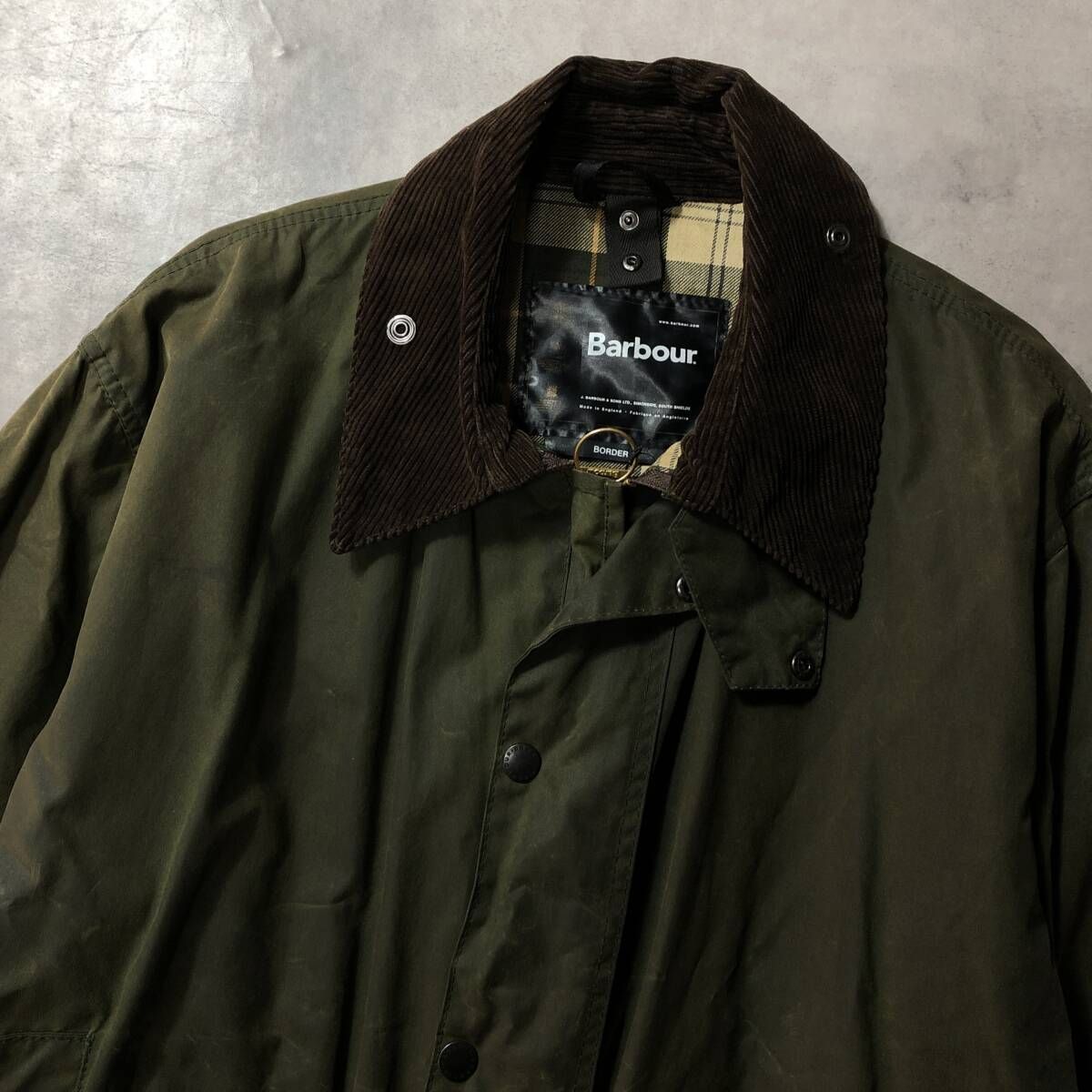 GQ4046 Barbour 00 s 英国製 BORDER オイルドクロスジャケット 46 カーキ系 バブアー ボーダー コート イギリス製