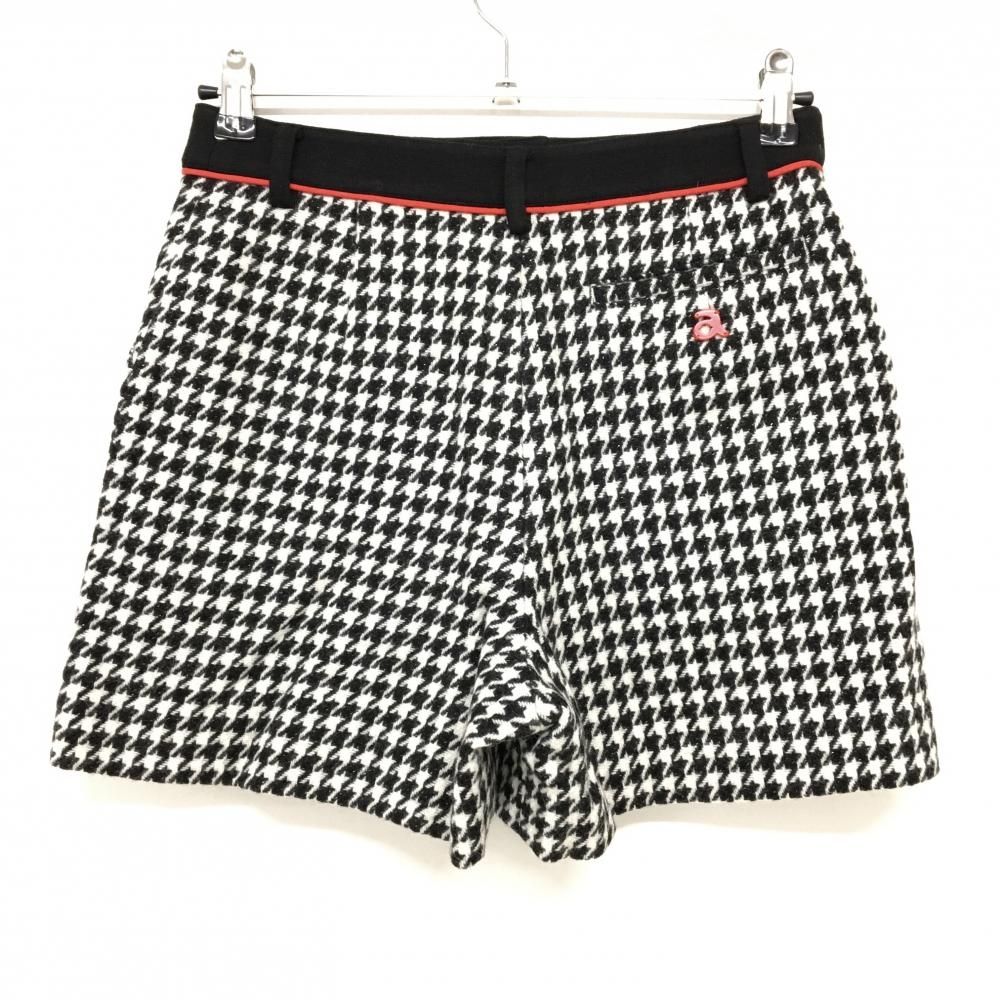 超 アルチビオ ニットキュロットスカート 白×黒 千鳥格子 ウール混 裏地付 レディース 38 M ゴルフウェア archivio