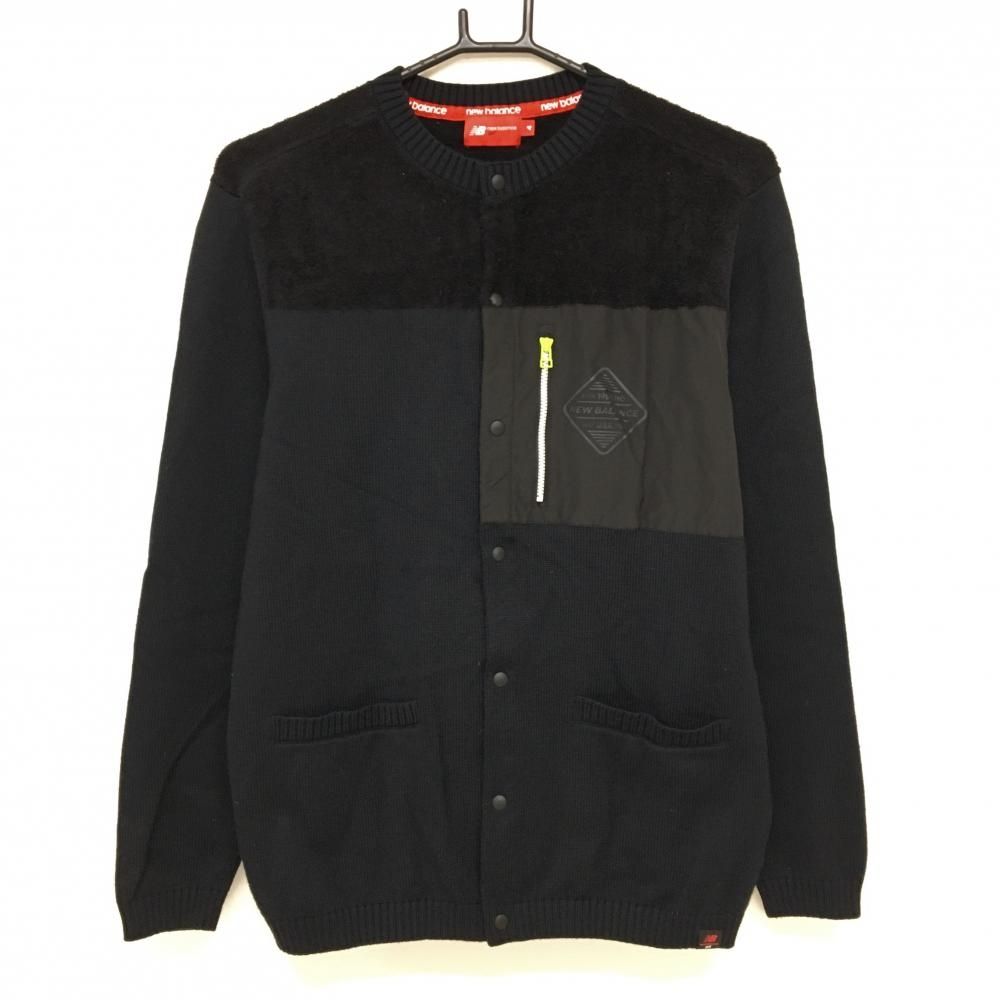 超 ニューバランスゴルフ ニットジャケット 黒 異素材切替 胸元ポケット メンズ 4 M ゴルフウェア New Balance