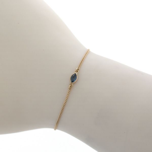 K18YG イエローゴールド ブレスレット ブルーサファイア マーキス ペゼル留め 両引き シンプル 18cm 仕上済 zz