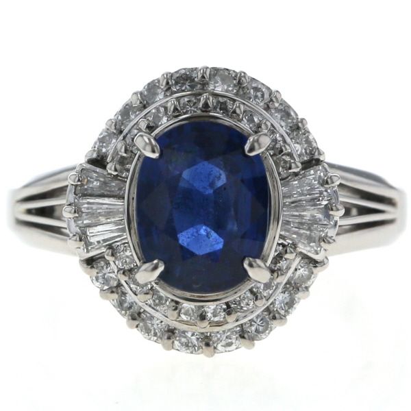 Pt900 プラチナ リング サファイア 1.94ct ダイヤモンド 0.63ct オーバル 虹入り 二重取り巻き 指輪 12号 仕上済 zz