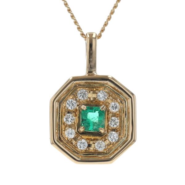 K18YG イエローゴールド ネックレス エメラルド 0.11ct ダイヤモンド 0.17ct 八角形 取り巻き 42cm 仕上済 zz