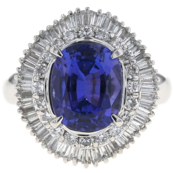 Pt 900 プラチナ リング タンザナイト 4 488 ct ダイヤモンド 1 12 二重取り巻き バレリーナ 指輪 12号 仕上済 zz