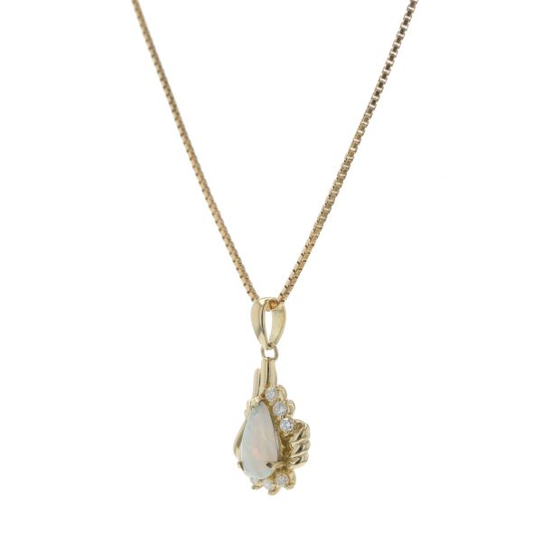 K 18 YG イエローゴールド ネックレス オパール 0.80 ct ダイヤモンド ドロップ 雫 ペアシェイプカット 41 cm 仕上済 zz
