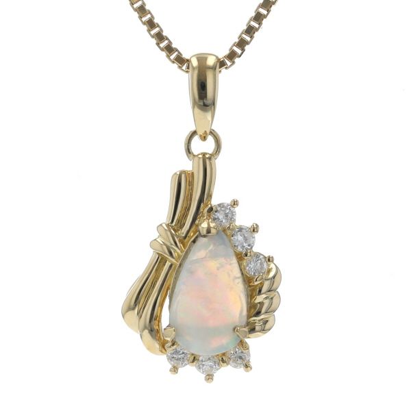 K18YG イエローゴールド ネックレス オパール 0.80ct ダイヤモンド ドロップ 雫 ペアシェイプカット 41cm 仕上済 zz