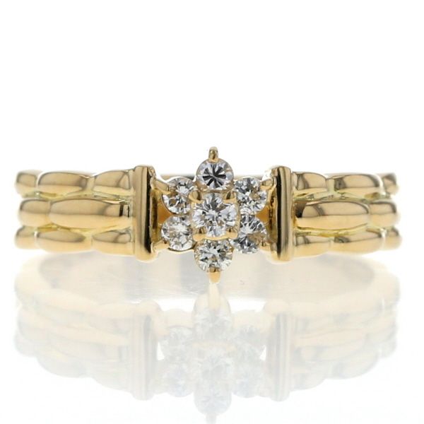 K18YG イエローゴールド リング ダイヤモンド 0.165ct 雪 花 フラワー チェーンアーム 指輪 9号 仕上済 zz