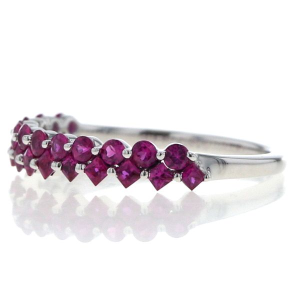 GSTV K 18 WG ホワイトゴールド リング ルビー 0.60 ct ハーフエタニティ ミックスカット 12号 指輪 保証書 仕上済 zz