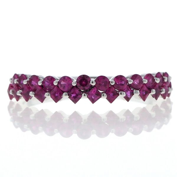 GSTV K18WG ホワイトゴールド リング ルビー 0.60ct ハーフエタニティ ミックスカット 12号 指輪 保証書 仕上済 zz