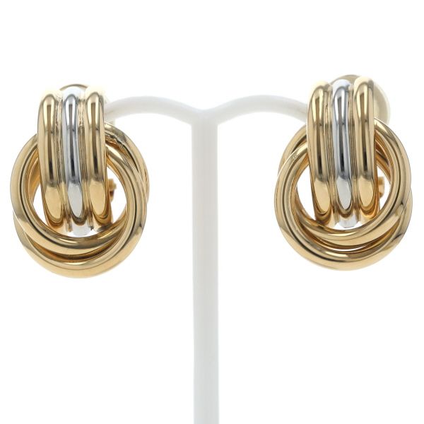 K18YG Pt900 イエローゴールド プラチナ イヤリング リング 3ライン サークル スイング デザイン 仕上済 zz