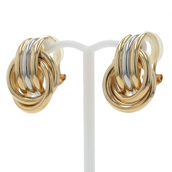 K 18 YG Pt 900 イエローゴールド プラチナ イヤリング リング 3ライン サークル スイング デザイン 仕上済 zz