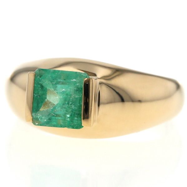 K 18 YG イエローゴールド リング エメラルド 1.10 ct スクエア 一粒 ドーム 幅広 デザイン 指輪 12号 仕上済 zz