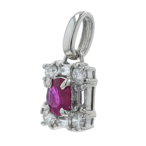 Pt 900 プラチナ トップ ルビー 0.52 ct ダイヤモンド 0.40 スクエア 取り巻き レクタングル シンプル 仕上済 zz