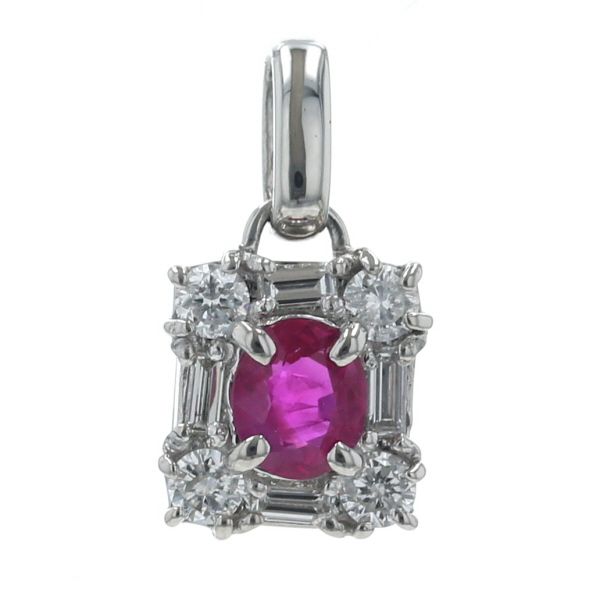 Pt900 プラチナ トップ ルビー 0.52ct ダイヤモンド 0.40ct スクエア 取り巻き レクタングル シンプル 仕上済 zz