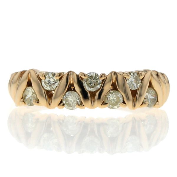 K18YG イエローゴールド リング イエローダイヤモンド 0.30ct 7粒 ストレート ジグザグ デザイン 指輪 9号 仕上済 zz