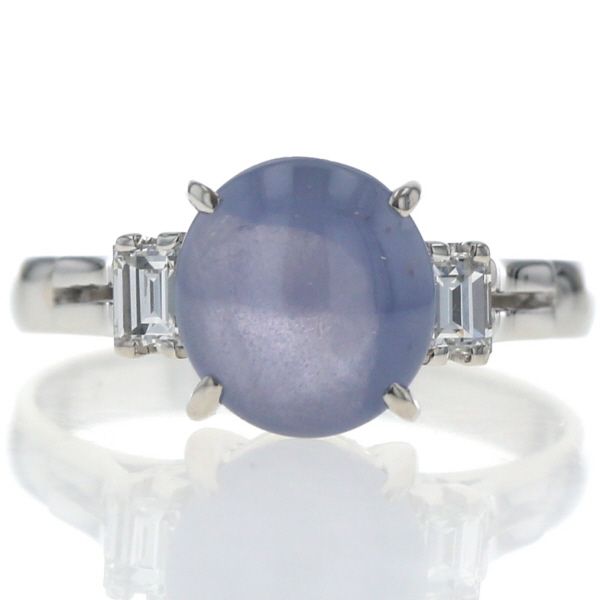 Pt900 プラチナ リング スターサファイア 4.15ct ダイヤモンド 0.27ct カボション 割れ腕 指輪 15号 仕上済 zz