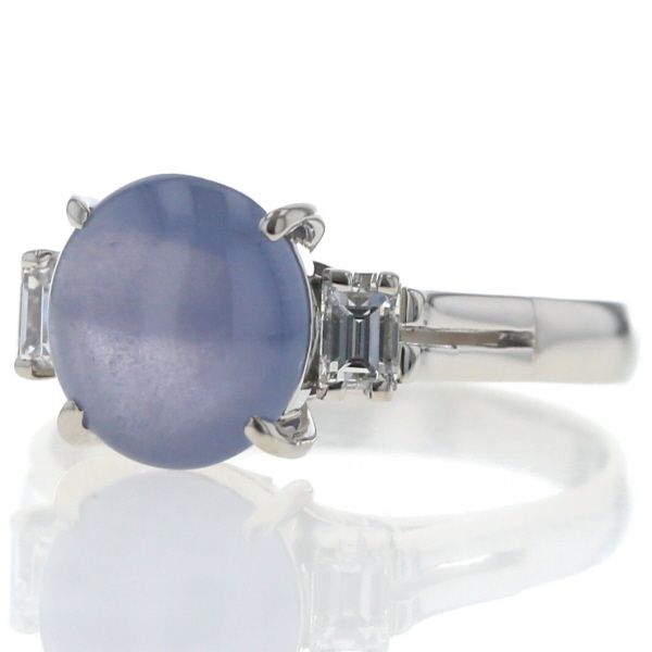 Pt 900 プラチナ リング スターサファイア 4.15 ct ダイヤモンド 0.27 カボション 割れ腕 指輪 15号 仕上済 zz