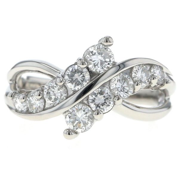 Pt900 プラチナ リング ダイヤモンド 1.00ct ライン ウェーブ クロス インフィニティ 指輪 11号 仕上済 zz