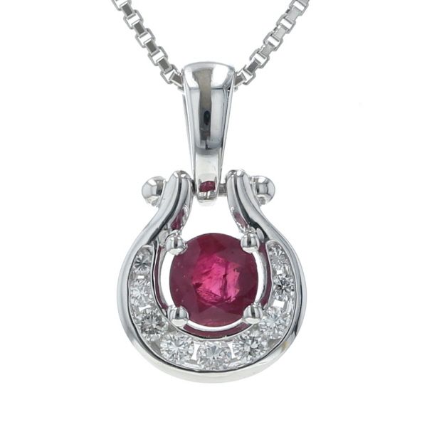 LASoma ラソマ Pt850 K18WG ネックレス ダイヤモンド 0.78ct ルビー ラウンド 馬蹄 ホースシュー 42cm 仕上済 zz