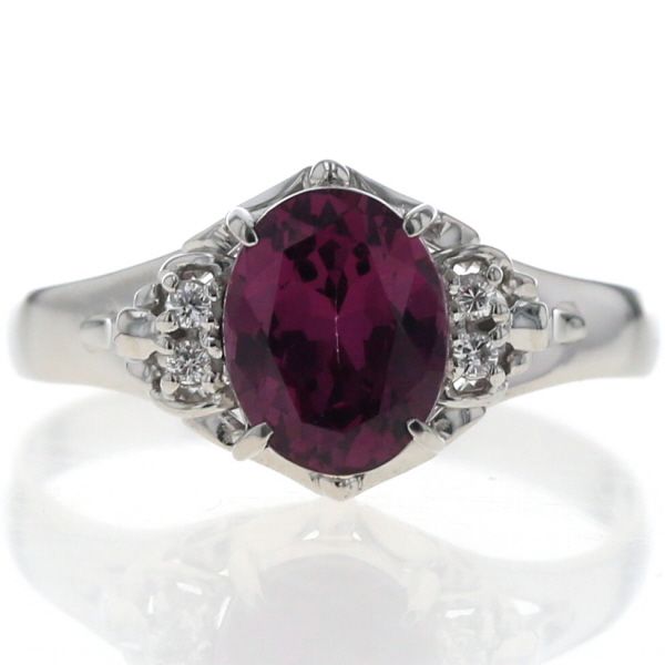 Pt900プラチナ リング ロードライトガーネット ダイヤモンド 0.03ct オーバル ラウンド アラベスク 指輪 16号 仕上済 zz