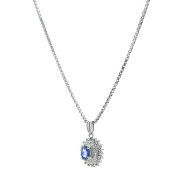 Pt 850 900 プラチナ ネックレス ダイヤモンド 0.35 ct サファイア オーバル 二重取り巻き 45 cm 仕上済 zz