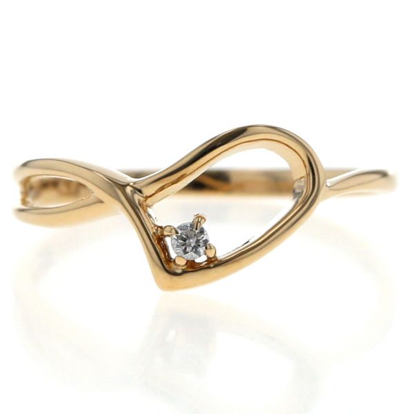 K 18 YG イエローゴールド リング ダイヤモンド 一粒石 サークル ウェーブ 透かし シンプル 指輪 10号 仕上済 zz