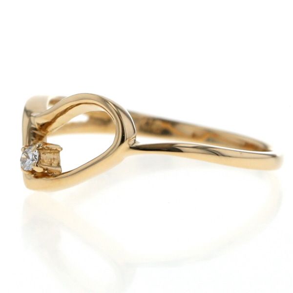 K 18 YG イエローゴールド リング ダイヤモンド 一粒石 サークル ウェーブ 透かし シンプル 指輪 10号 仕上済 zz