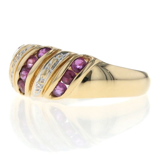 K 18 YG WG イエローゴールド ホワイトゴールド リング ルビー ダイヤモンド ライン 斜め カーブ 指輪 11号 仕上済 zz