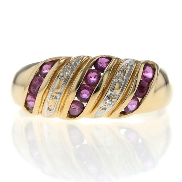 K18YG WG イエローゴールド ホワイトゴールド リング ルビー ダイヤモンド ライン 斜め カーブ 指輪 11号 仕上済 zz