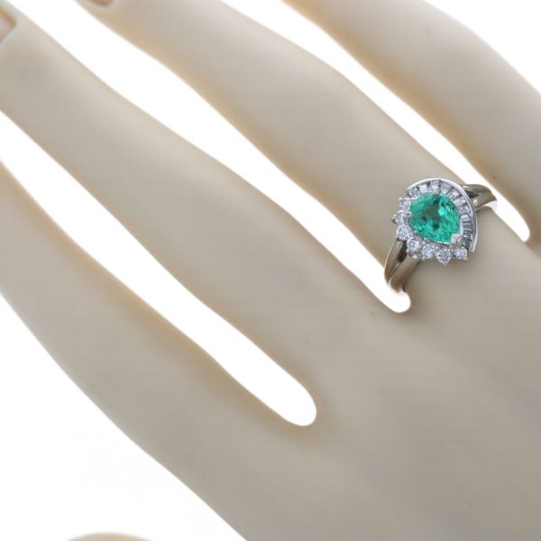  Pt 850 プラチナ リング エメラルド 0.98 ct ダイヤモンド 0.41 取り巻き ペアシェイプカット 指輪 8号 仕上済 zz リング 指輪 アクセサリー
