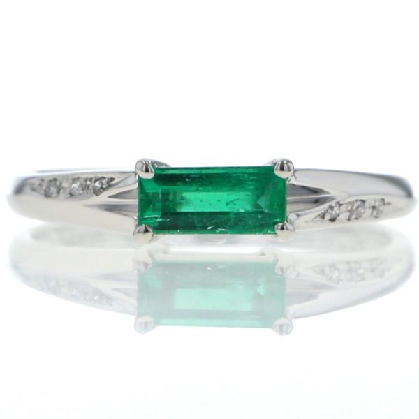 Pt900 プラチナ リング エメラルド 0.41ct ダイヤモンド 0.02ct レクタングル シンプル 指輪 11号 仕上済 zz