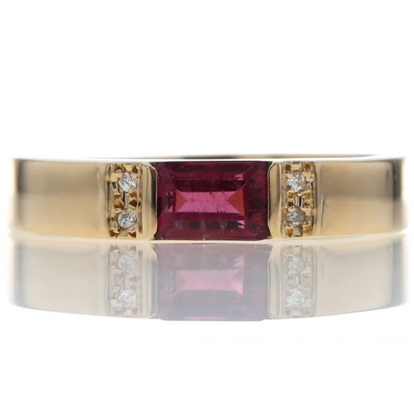 K18YG イエローゴールド リング トルマリン 0.66ct ダイヤモンド 0.02ct レクタングル スクエア 指輪 17号 仕上済 zz