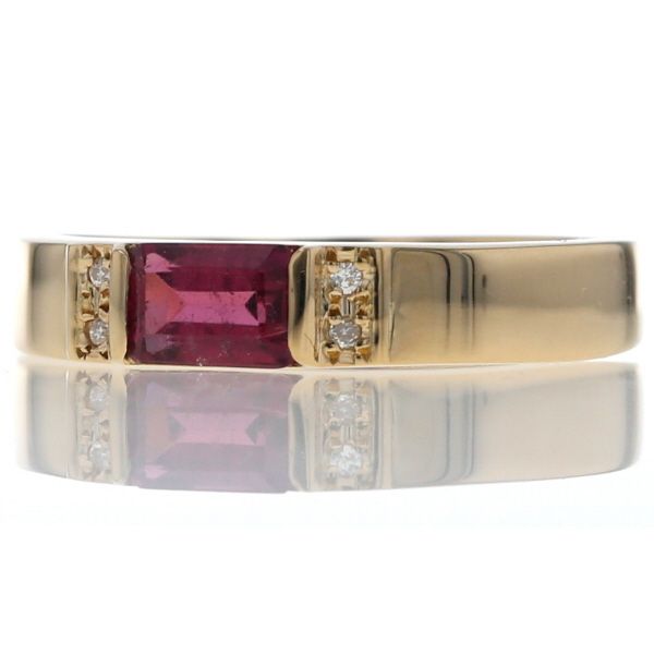 K 18 YG イエローゴールド リング トルマリン 0.66 ct ダイヤモンド 0.02 レクタングル スクエア 指輪 17号 仕上済 zz