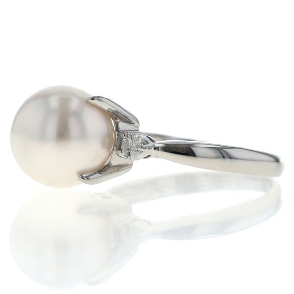 Pt 900 プラチナ リング パール 真珠 8.8 mm ダイヤモンド 0.10 ct フォーマル 絞り 指輪 7号 仕上済 zz